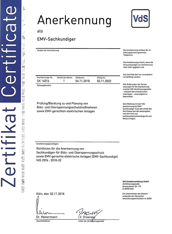 Zertifikat EMV-Sachkundiger Raik